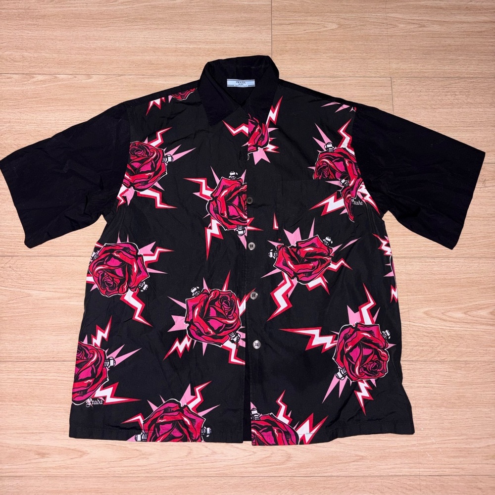 Prada Black & Red Rose Shirt - Size 40
